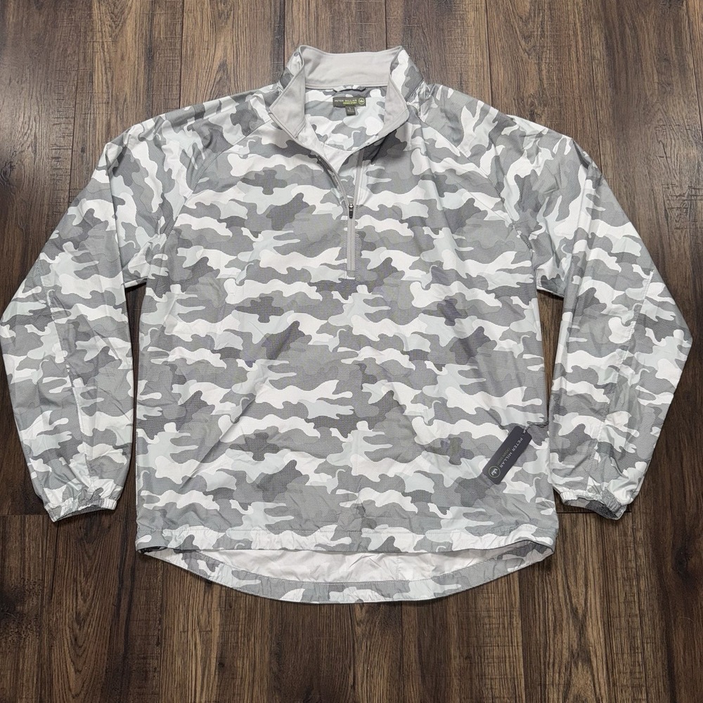 Peter Millar Crown Sport Windbreaker Pullover Men Large Gray Camo 1/4 Zip Golf